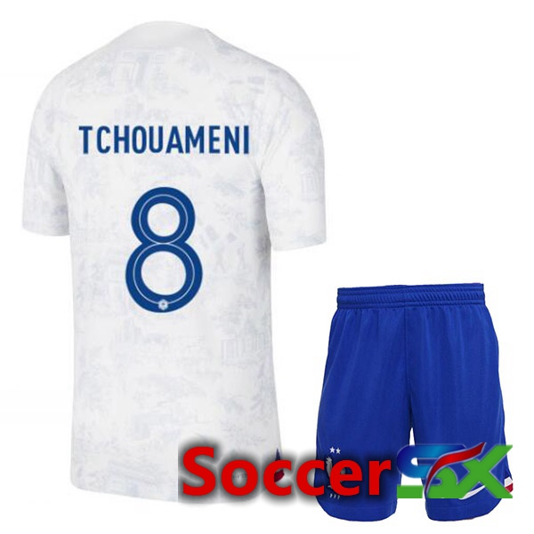 France (TCHOUAMENI 8) Kids Away Jersey White World Cup 2022