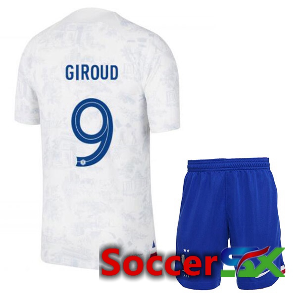 France (GIROUD 9) Kids Away Jersey White World Cup 2022