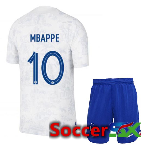 France (MBAPPE 10) Kids Away Jersey White World Cup 2022