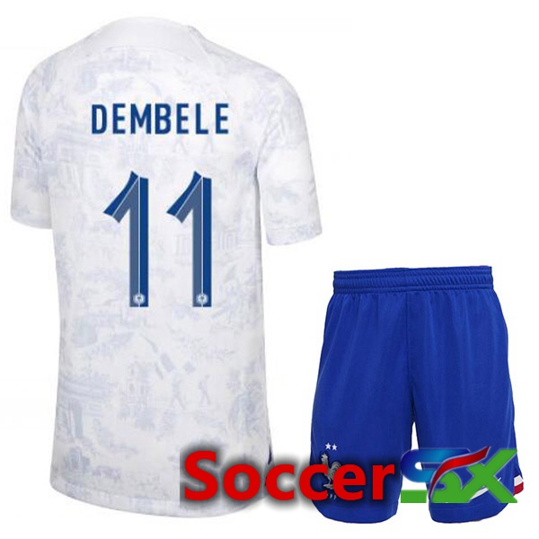 France (DEMBELE 11) Kids Away Jersey White World Cup 2022