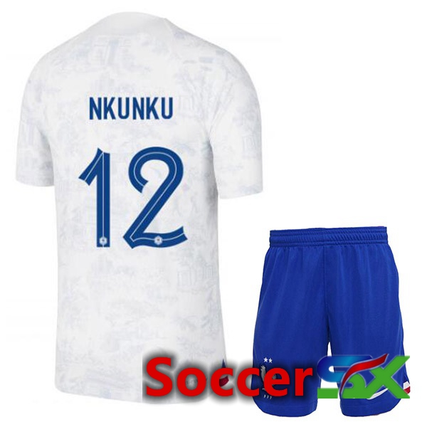 France (NKUNKU 12) Kids Away Jersey White World Cup 2022