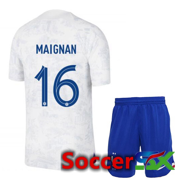 France (MAIGNAN 16) Kids Away Jersey White World Cup 2022