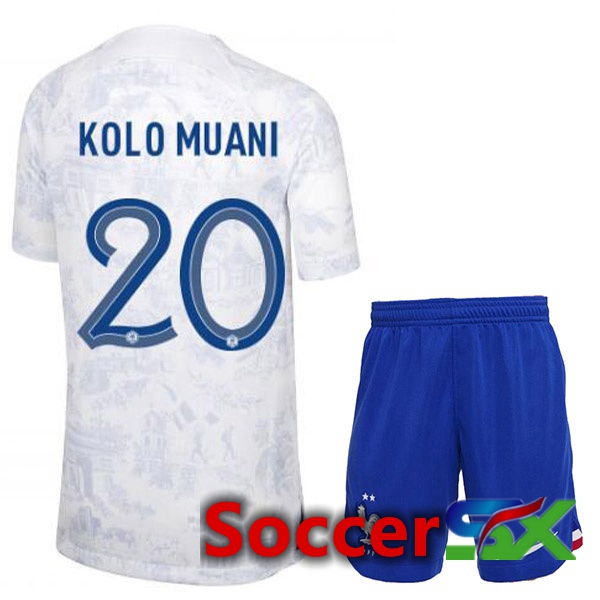 France (KOLO MUANI 20) Kids Away Jersey White World Cup 2022