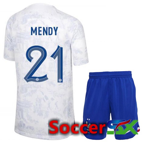 France (MENDY 21) Kids Away Jersey White World Cup 2022
