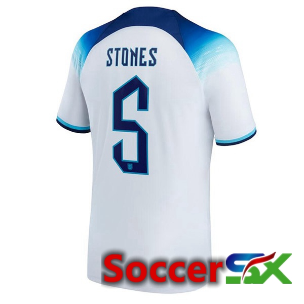 England (STONES 5) Home Jersey White World Cup 2022