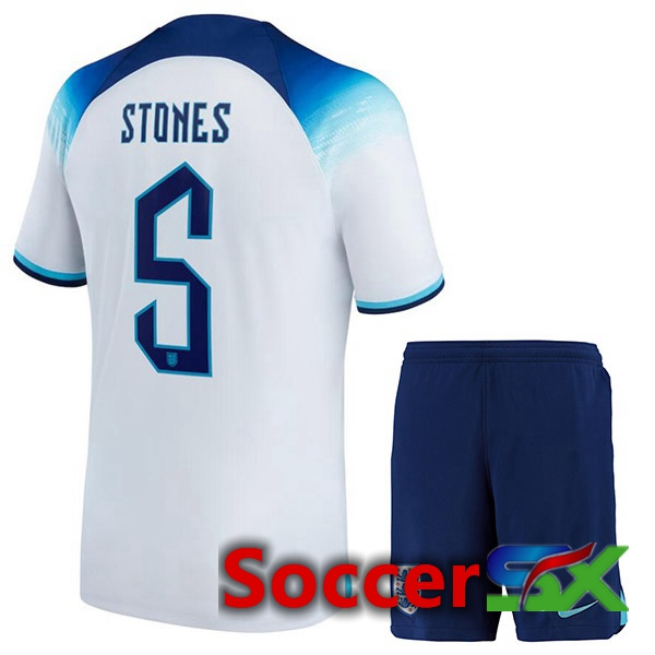 England (STONES 5) Kids Home Jersey White World Cup 2022