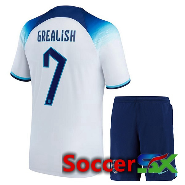 England (GREALISH 7) Kids Home Jersey White World Cup 2022