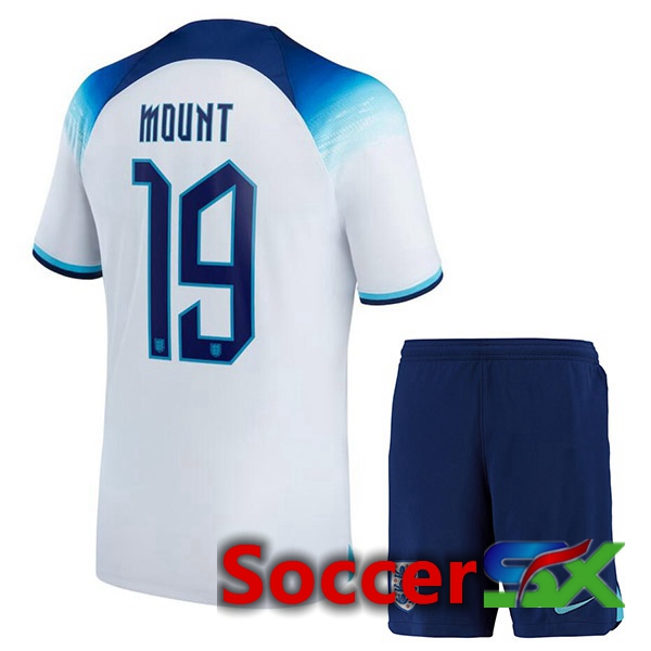 England (MOUNT 19) Kids Home Jersey White World Cup 2022