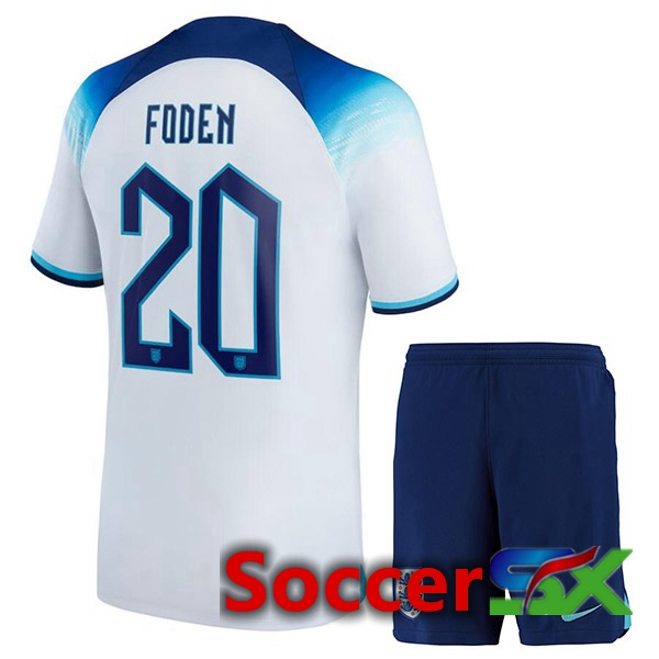 England (FODEN 20) Kids Home Jersey White World Cup 2022
