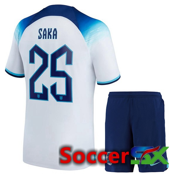 England (SAKA 25) Kids Home Jersey White World Cup 2022