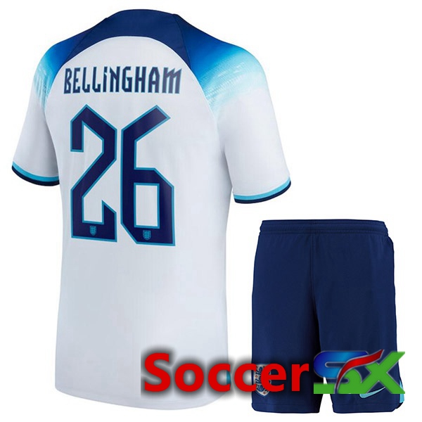 England (BELLINGHAM 26) Kids Home Jersey White World Cup 2022