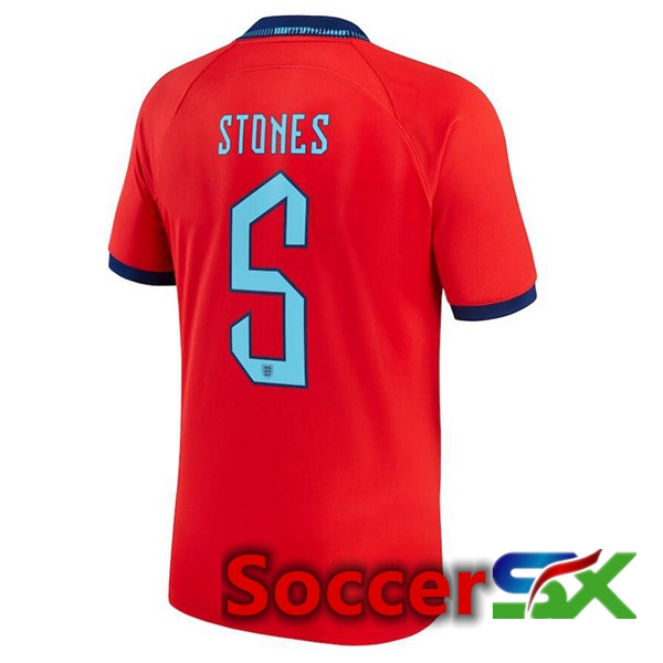 England (STONES 5) Away Jersey Red World Cup 2022