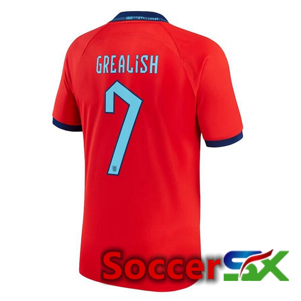 England (GREALISH 7) Away Jersey Red World Cup 2022