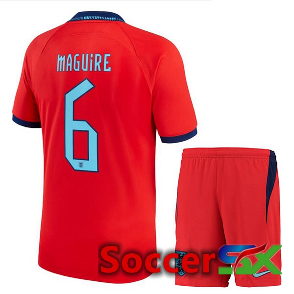 England (MAGUIRE 6) Kids Away Jersey Red World Cup 2022
