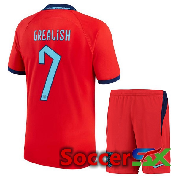England (GREALISH 7) Kids Away Jersey Red World Cup 2022