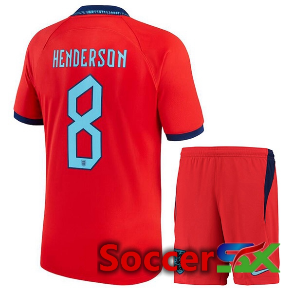 England (HENDERSON 8) Kids Away Jersey Red World Cup 2022