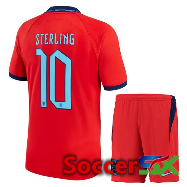 England (STERLING 10) Kids Away Jersey Red World Cup 2022