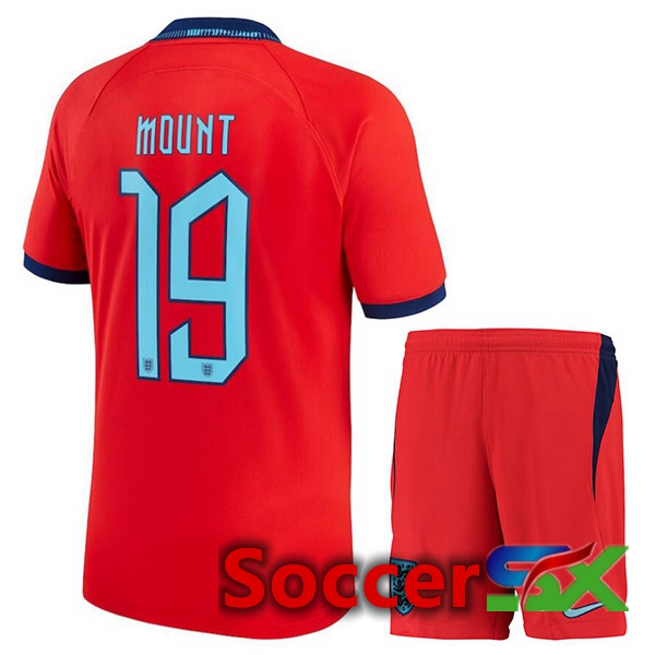 England (MOUNT 19) Kids Away Jersey Red World Cup 2022