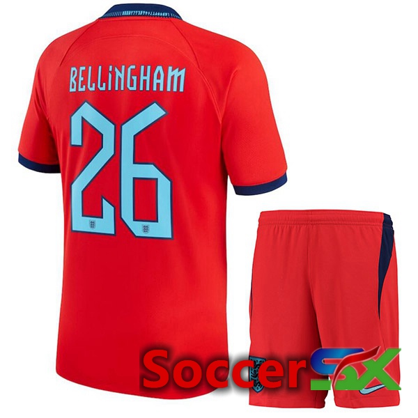 England (BELLINGHAM 26) Kids Away Jersey Red World Cup 2022