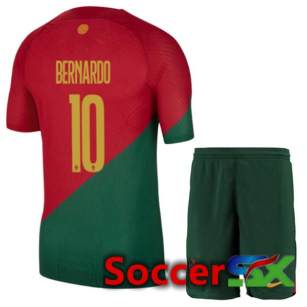 Portugal (BERNARDO 10) Kids Home Jersey Red Green World Cup 2022