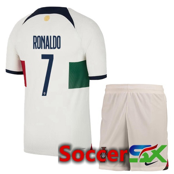Portugal (RONALDO 7) Kids Away Jersey White Red World Cup 2022