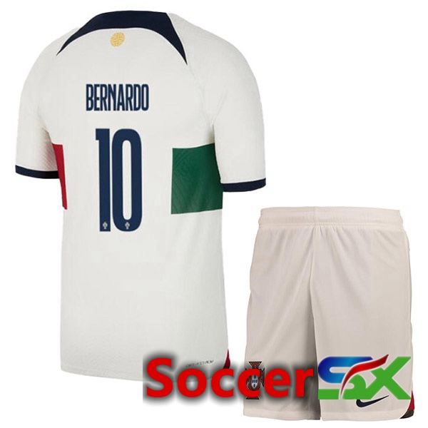 Portugal (BERNARDO 10) Kids Away Jersey White Red World Cup 2022