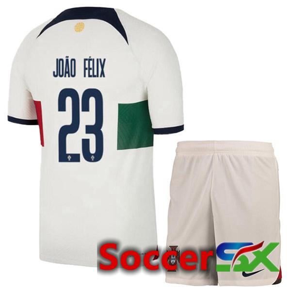 Portugal (JO脙O F脡LIX 23) Kids Away Jersey White Red World Cup 2022