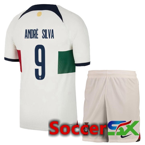 Portugal (ANDR脡 SILVA 9) Kids Away Jersey White Red World Cup 2022