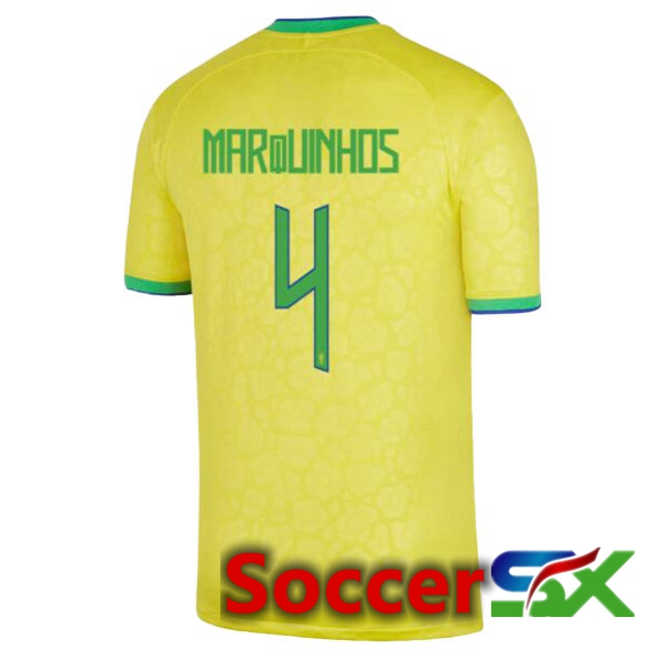 Brazil (MARQUINHOS 4) Home Jersey Yellow World Cup 2022