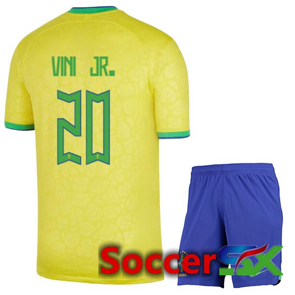 Brazil (VINI JR. 20) Kids Home Jersey Yellow World Cup 2022