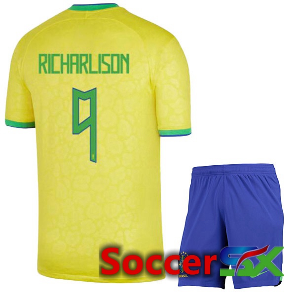 Brazil (RICHARLISON 9) Kids Home Jersey Yellow World Cup 2022