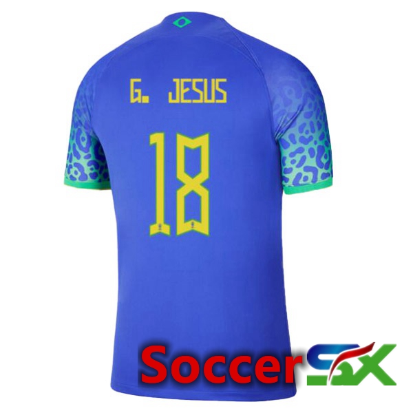 Brazil (G. JESUS 18) Away Jersey Blue World Cup 2022