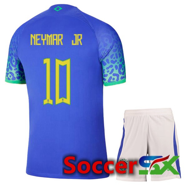 Brazil (NEYMAR JR 10) Kids Away Jersey Blue World Cup 2022