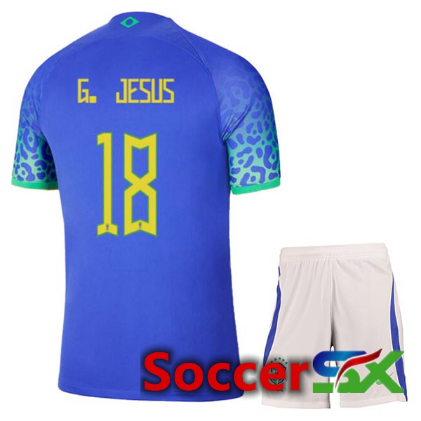 Brazil (G. JESUS 18) Kids Away Jersey Blue World Cup 2022