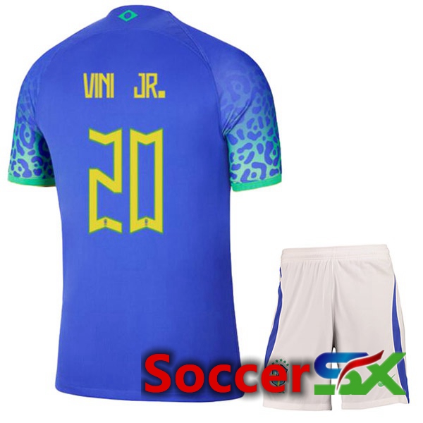 Brazil (VINI JR. 20) Kids Away Jersey Blue World Cup 2022