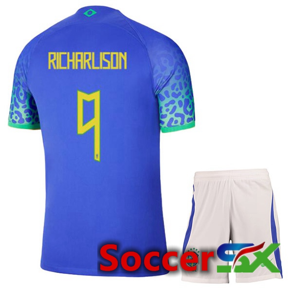 Brazil (RICHARLISON 9) Kids Away Jersey Blue World Cup 2022