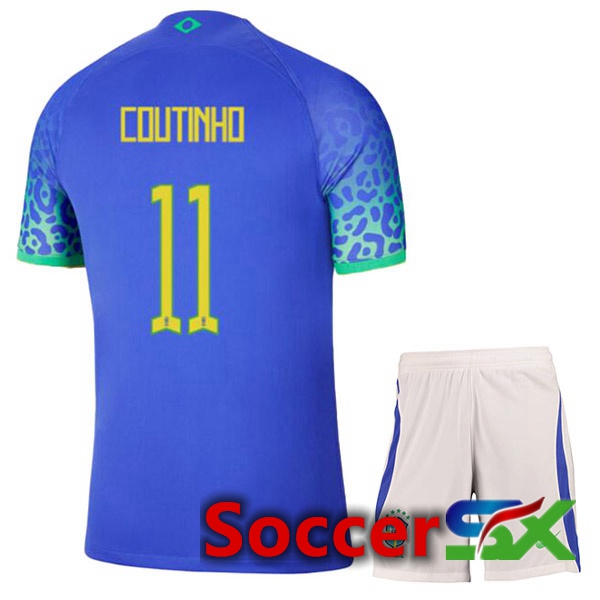 Brazil (COUTINHO 11) Kids Away Jersey Blue World Cup 2022