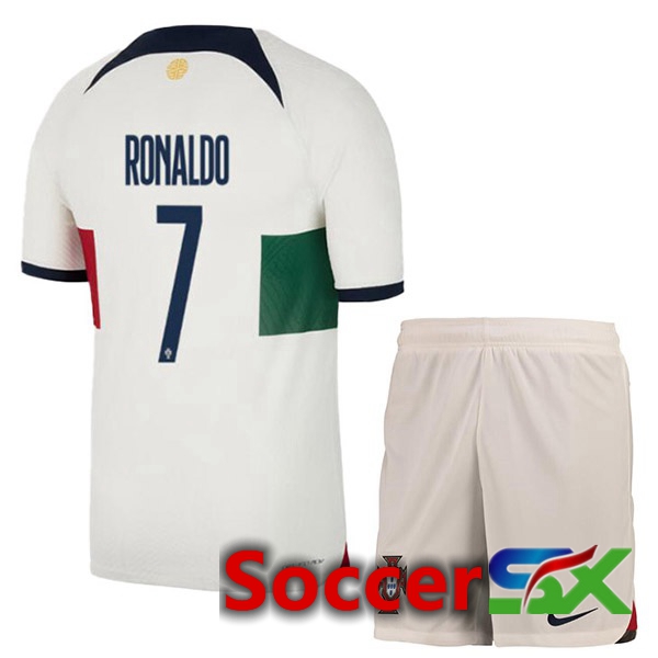 Portugal (RONALDO 7) Kids Away Jersey White Red 2023/2023