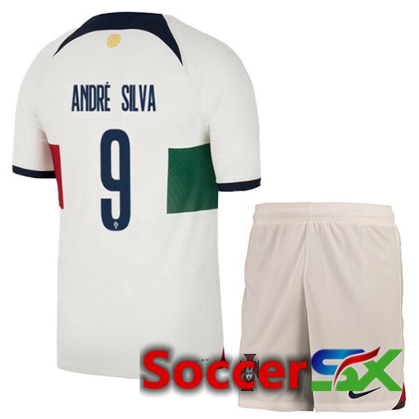 Portugal (ANDRÉ SILVA 9) Kids Away Jersey White Red 2023/2023