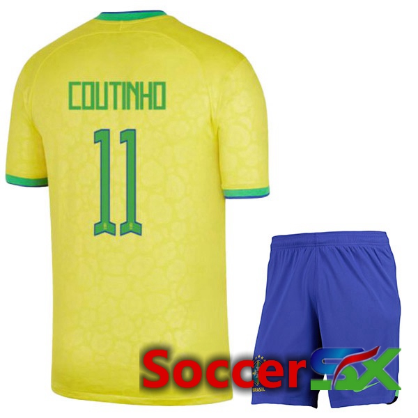 Brazil (COUTINHO 11) Kids Home Jersey Yellow 2023/2023