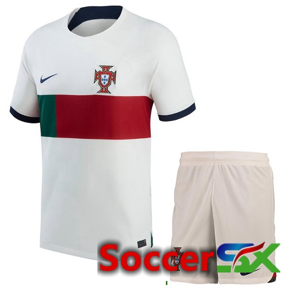 Portugal Kids Away Jersey White Red World Cup 2022