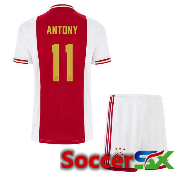 AFC Ajax (Antony 11) Kids Home Jersey White Red 2022 2023
