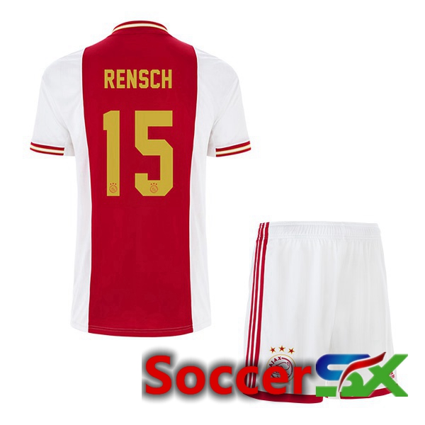 AFC Ajax (Rensch 15) Kids Home Jersey White Red 2022 2023