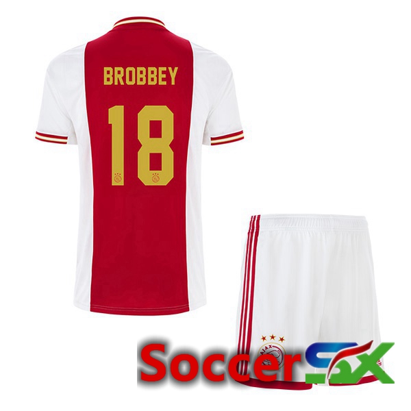 AFC Ajax (Brobbey 18) Kids Home Jersey White Red 2022 2023