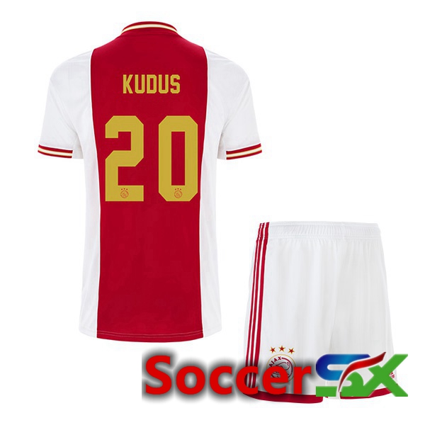 AFC Ajax (Kudus 20) Kids Home Jersey White Red 2022 2023
