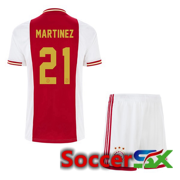 AFC Ajax (Martinez 21) Kids Home Jersey White Red 2022 2023