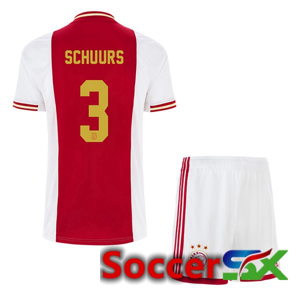 AFC Ajax (Schuurs 3) Kids Home Jersey White Red 2022 2023