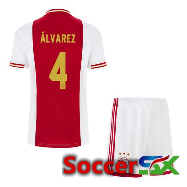 AFC Ajax (Álvarez 4) Kids Home Jersey White Red 2022 2023