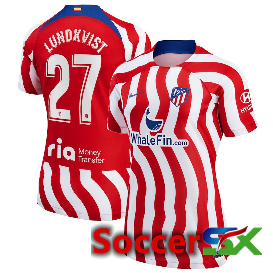 Atletico Madrid (Lundkvist 27) Womens Home Jersey 2022/2023