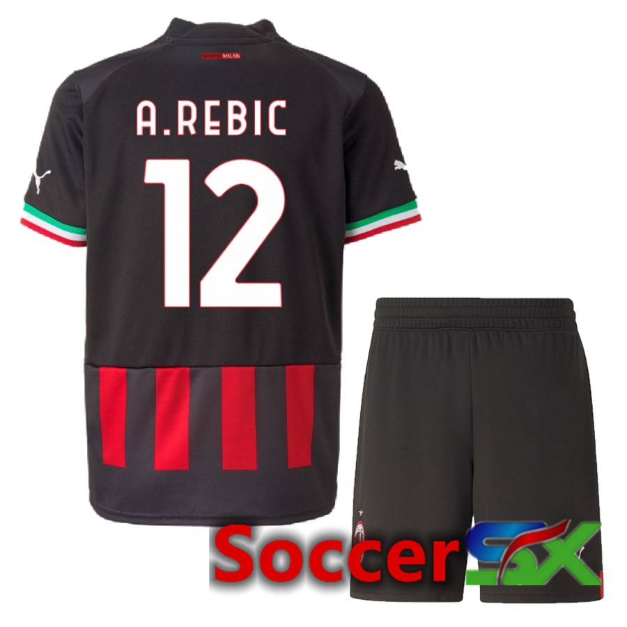 AC Milan (A.Rebic 12) Kids Home Jersey 2022/2023